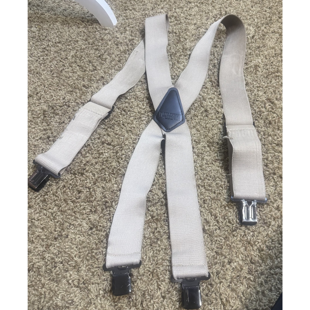Duluth Trading Co Suspenders Mens Elastic X-Back Beige clip on Adjustable Work